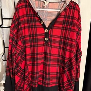 Red and Black Plaid Hoodie